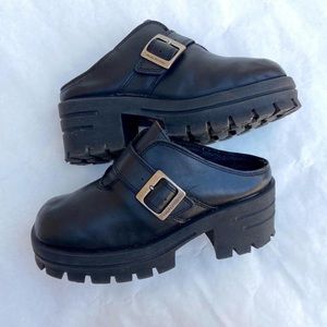 SOLD Platform Clogs 90’s Vintage Harley Davidson Black Leather Mules